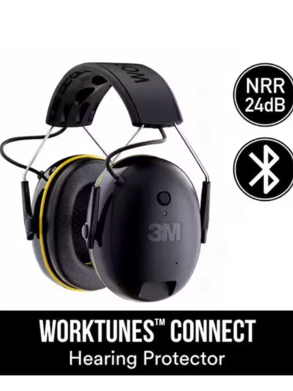 3M WorkTunes Connect Over-Ear Headphones - Black with Yellow Accents